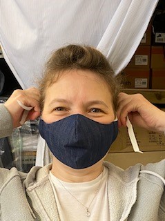 Prototype Denim Mask Being Tested By Our Production Manager Joanna